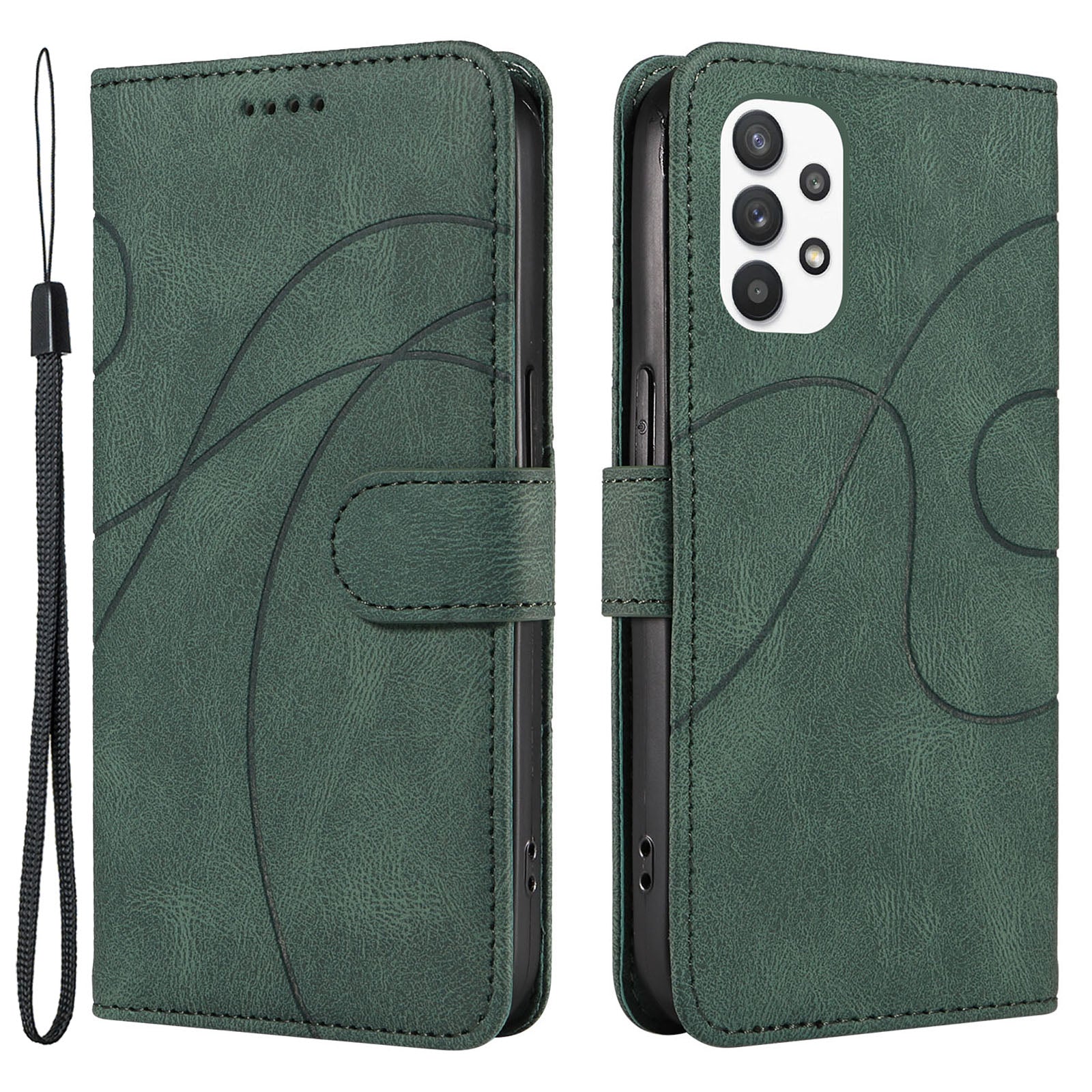 Til Samsung Galaxy A32 5G M32 5G Mobiltelefoncover med påtrykt buet linjestativ PU-læder pungetui Til Samsung Galaxy A32 5G M32 5G Mobiltelefoncover med påtrykt buet linjestativ PU-læder pungetui